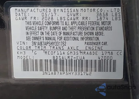 2017 Nissan Sentra Sr z USA, uszkodzony, nr VIN 3N1AB7AP5HY331762